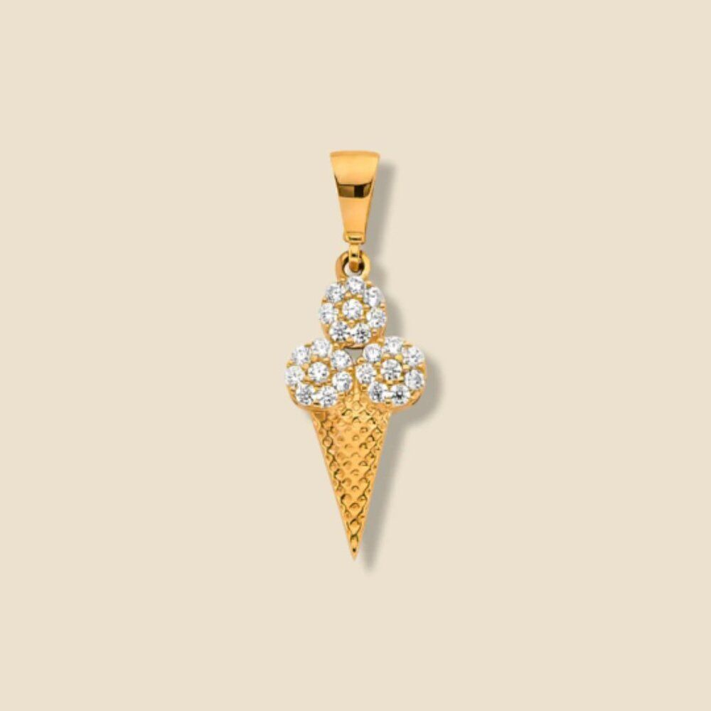 14K Solid Gold Ice Cream Charm | Modern Jewelry | Symbols of Celebration & Joy |
